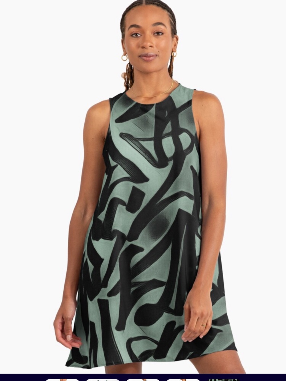 Toronto Artist Made Dress ! Original Green Abstract-Graffiti A-Line Midi Dress